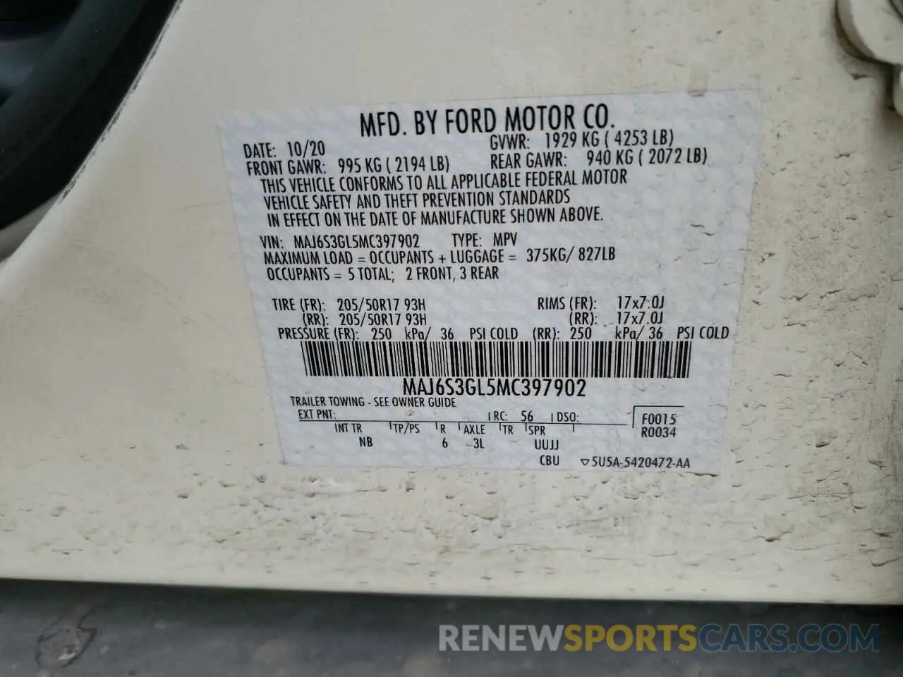 13 Photograph of a damaged car MAJ6S3GL5MC397902 FORD ECOSPORT 2021