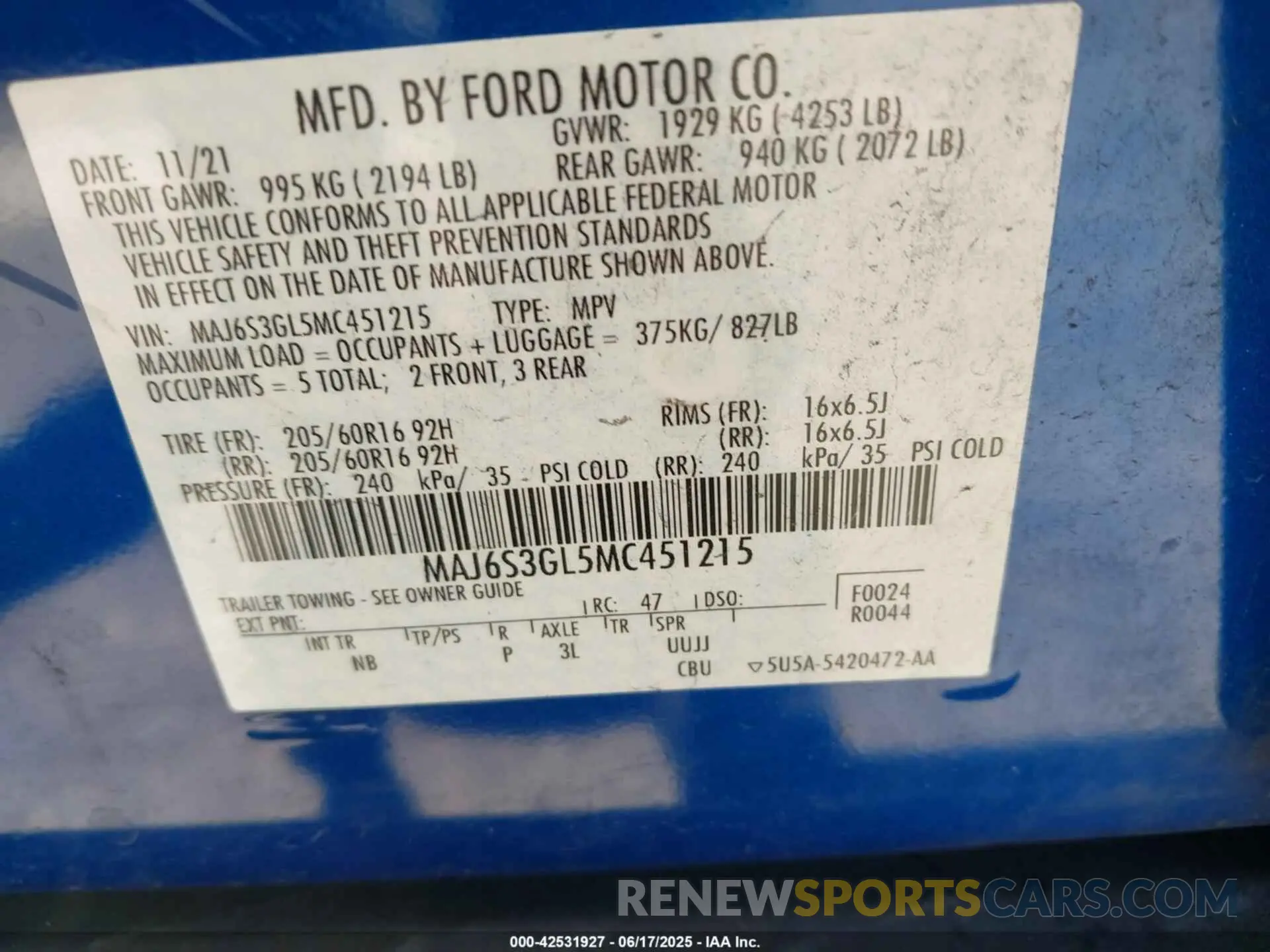 9 Photograph of a damaged car MAJ6S3GL5MC451215 FORD ECOSPORT 2021