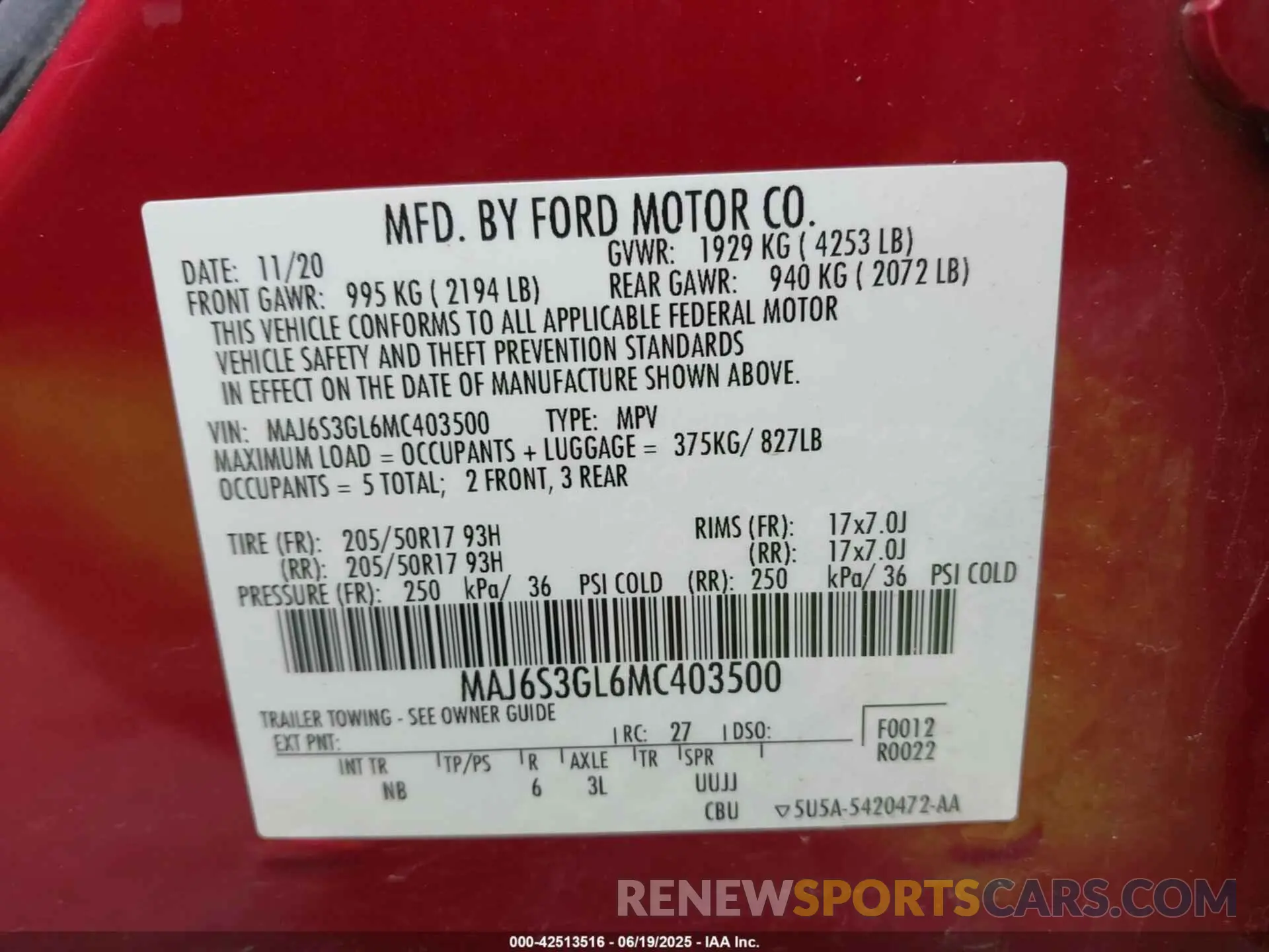 9 Photograph of a damaged car MAJ6S3GL6MC403500 FORD ECOSPORT 2021