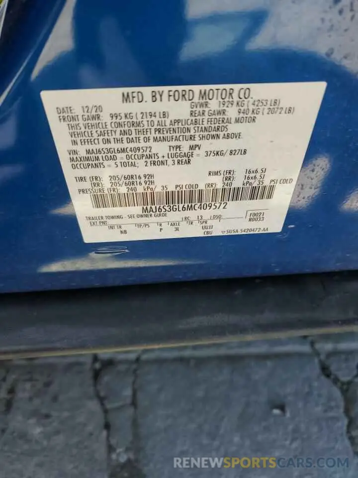 15 Photograph of a damaged car MAJ6S3GL6MC409572 FORD ECOSPORT 2021