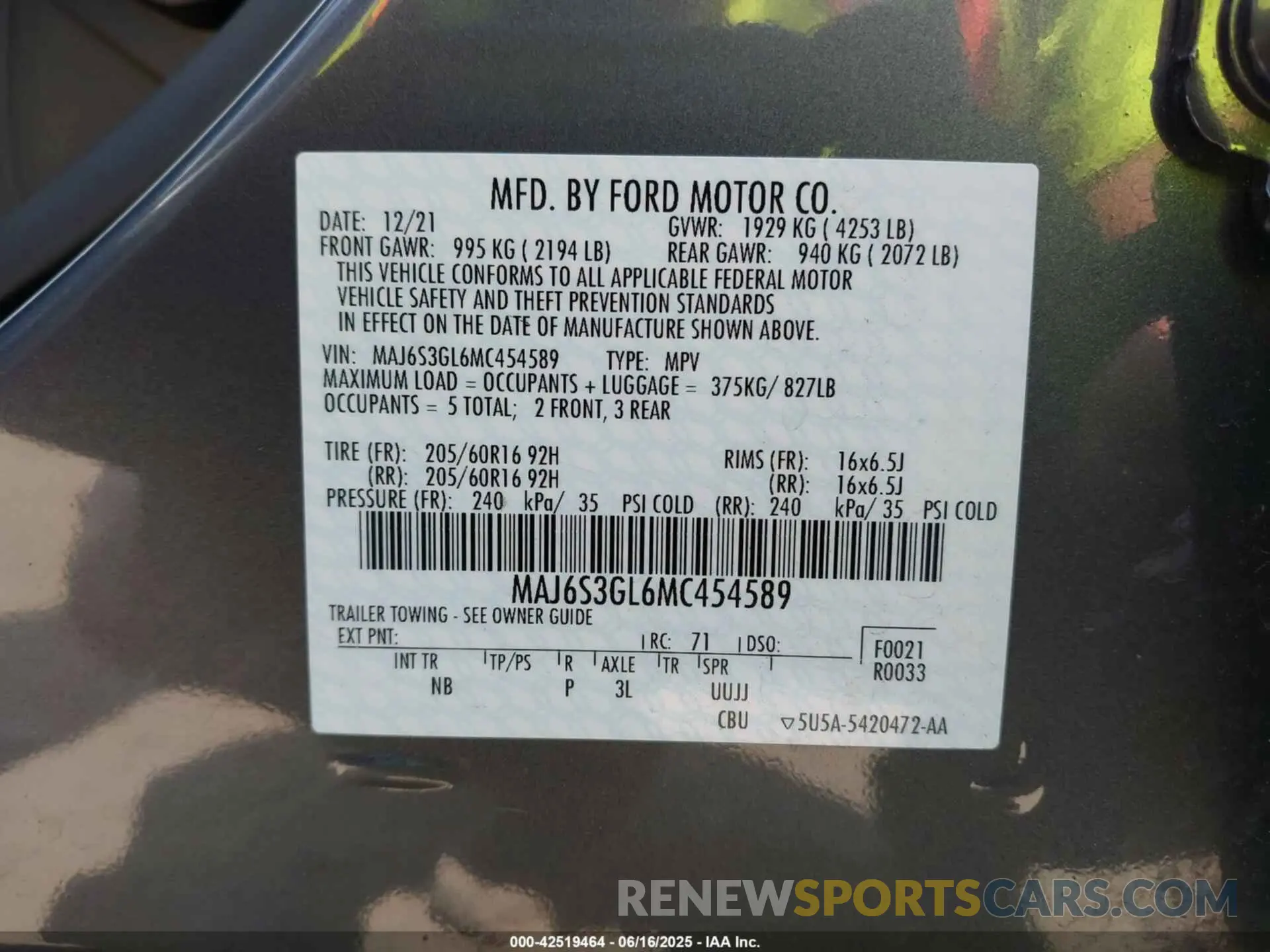 9 Photograph of a damaged car MAJ6S3GL6MC454589 FORD ECOSPORT 2021