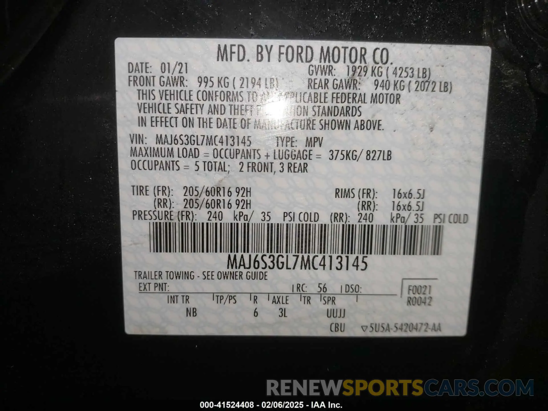9 Photograph of a damaged car MAJ6S3GL7MC413145 FORD ECOSPORT 2021