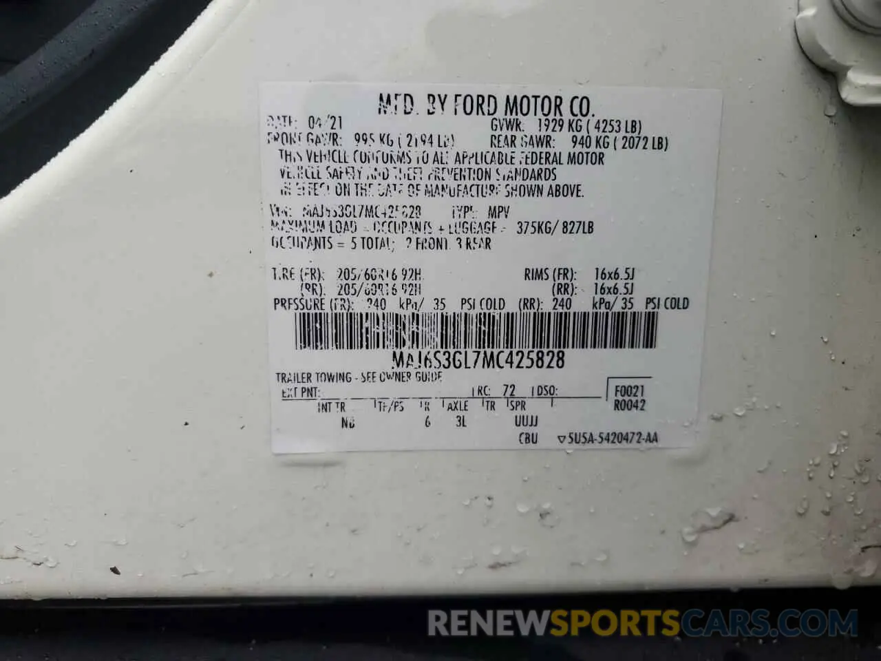13 Photograph of a damaged car MAJ6S3GL7MC425828 FORD ECOSPORT 2021