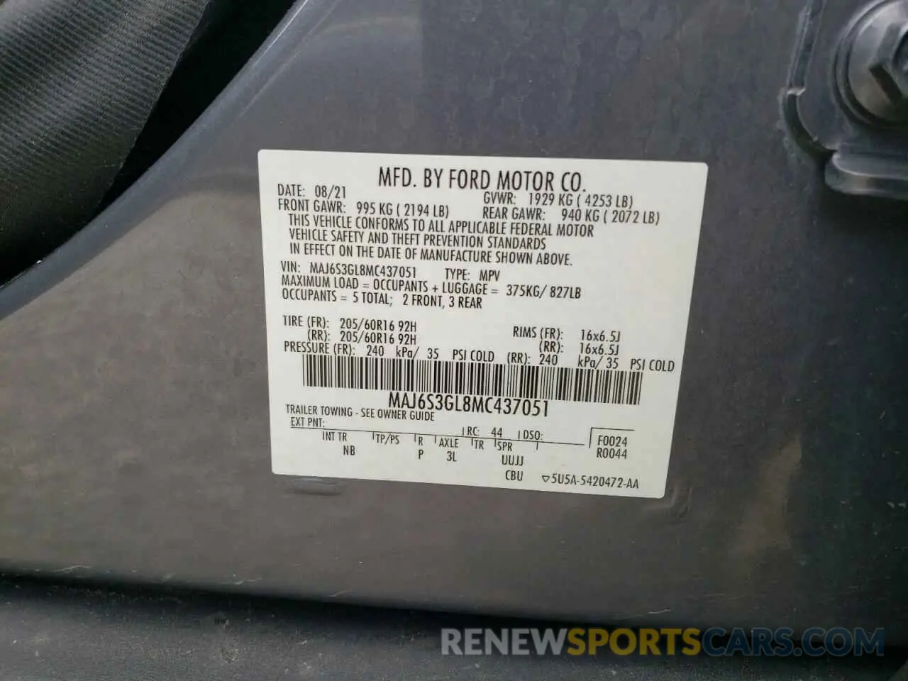 14 Photograph of a damaged car MAJ6S3GL8MC437051 FORD ECOSPORT 2021