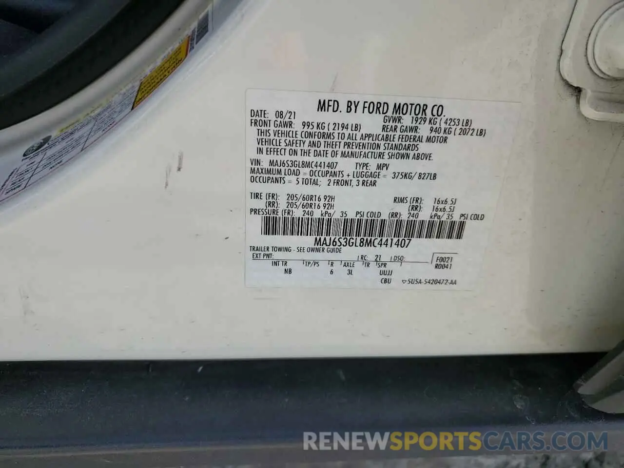 15 Photograph of a damaged car MAJ6S3GL8MC441407 FORD ECOSPORT 2021