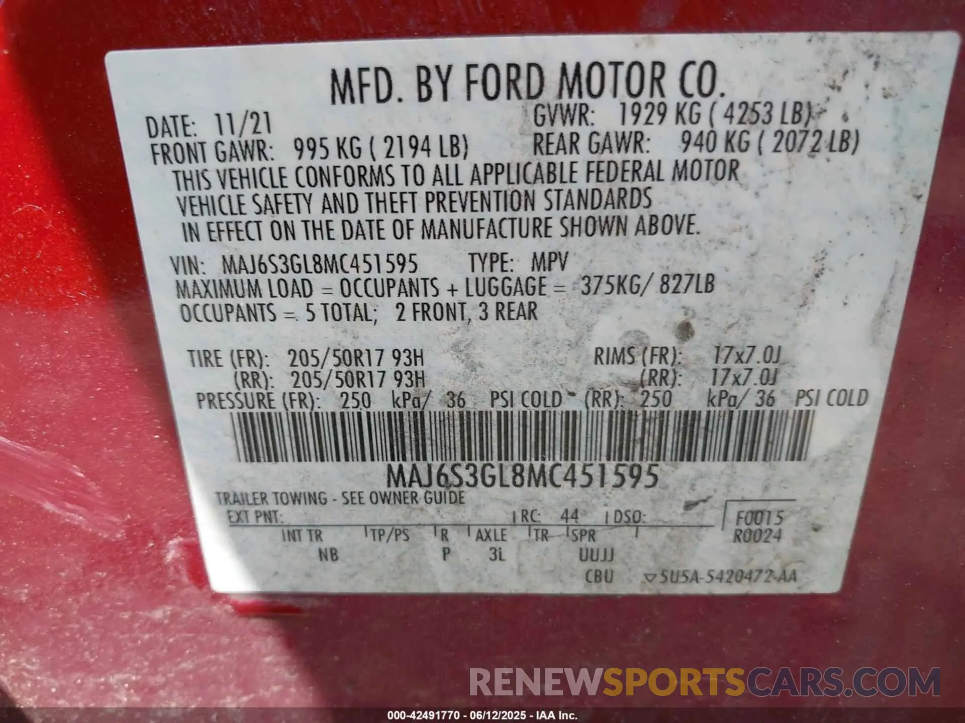 9 Photograph of a damaged car MAJ6S3GL8MC451595 FORD ECOSPORT 2021