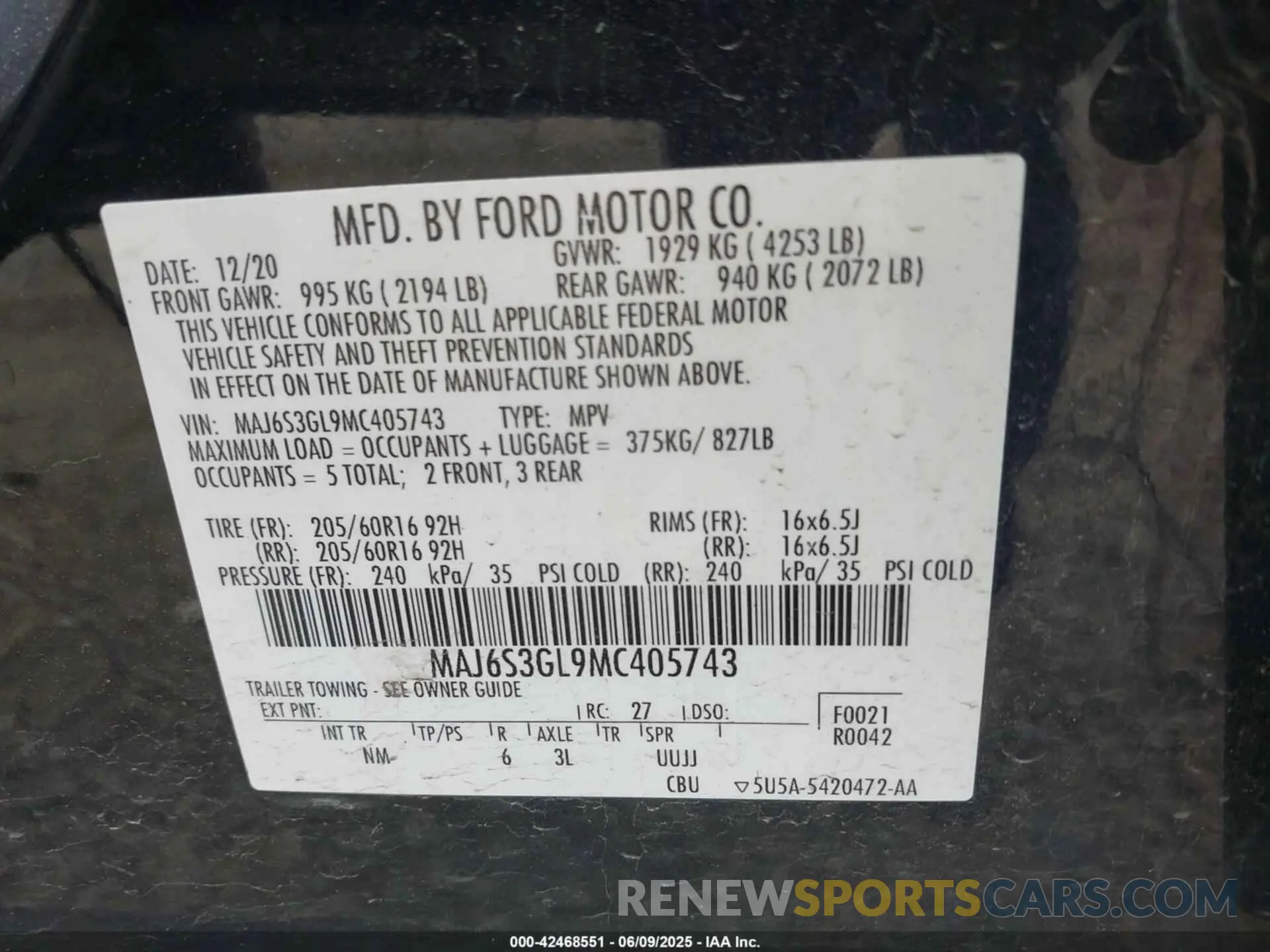 9 Photograph of a damaged car MAJ6S3GL9MC405743 FORD ECOSPORT 2021