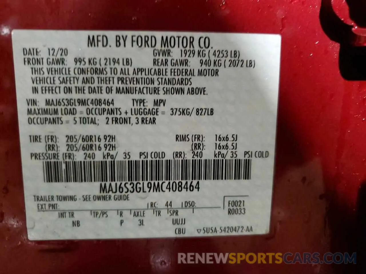 13 Photograph of a damaged car MAJ6S3GL9MC408464 FORD ECOSPORT 2021