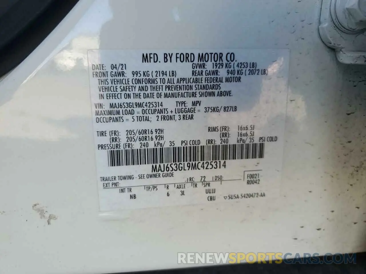 13 Photograph of a damaged car MAJ6S3GL9MC425314 FORD ECOSPORT 2021