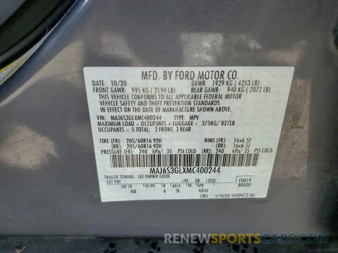 13 Photograph of a damaged car MAJ6S3GLXMC400244 FORD ECOSPORT 2021