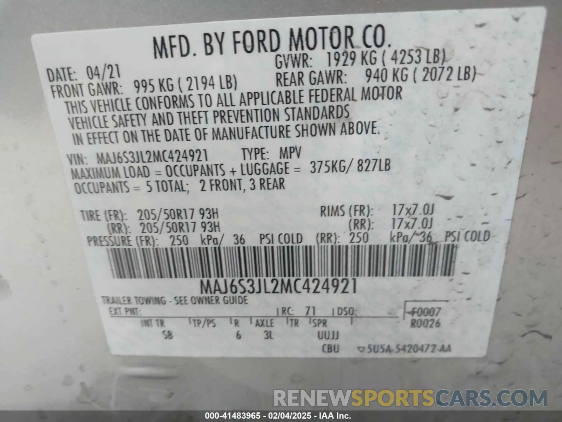 9 Photograph of a damaged car MAJ6S3JL2MC424921 FORD ECOSPORT 2021