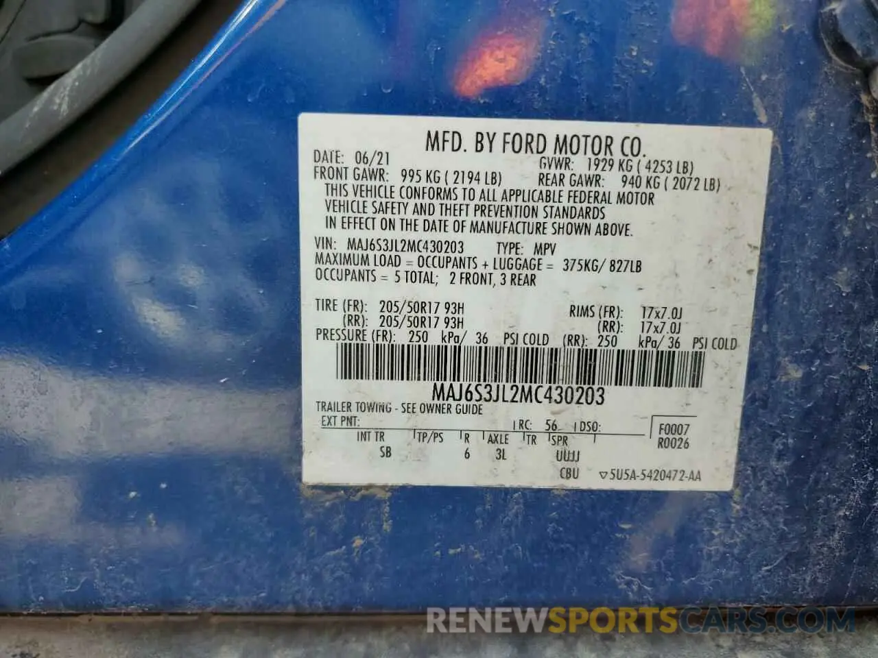 15 Photograph of a damaged car MAJ6S3JL2MC430203 FORD ECOSPORT 2021