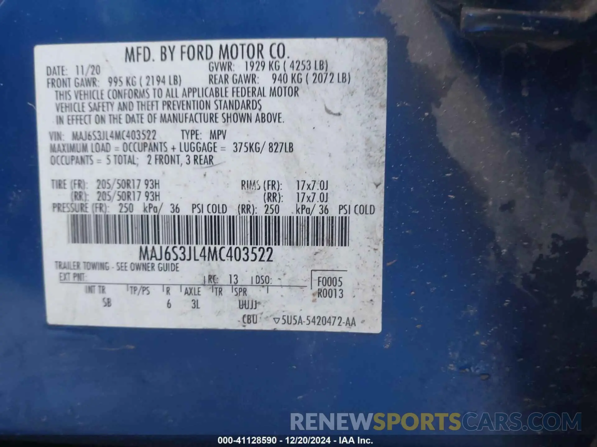 9 Photograph of a damaged car MAJ6S3JL4MC403522 FORD ECOSPORT 2021