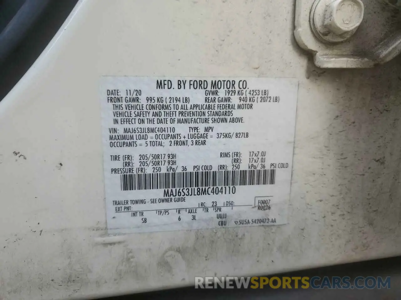 14 Photograph of a damaged car MAJ6S3JL8MC404110 FORD ECOSPORT 2021
