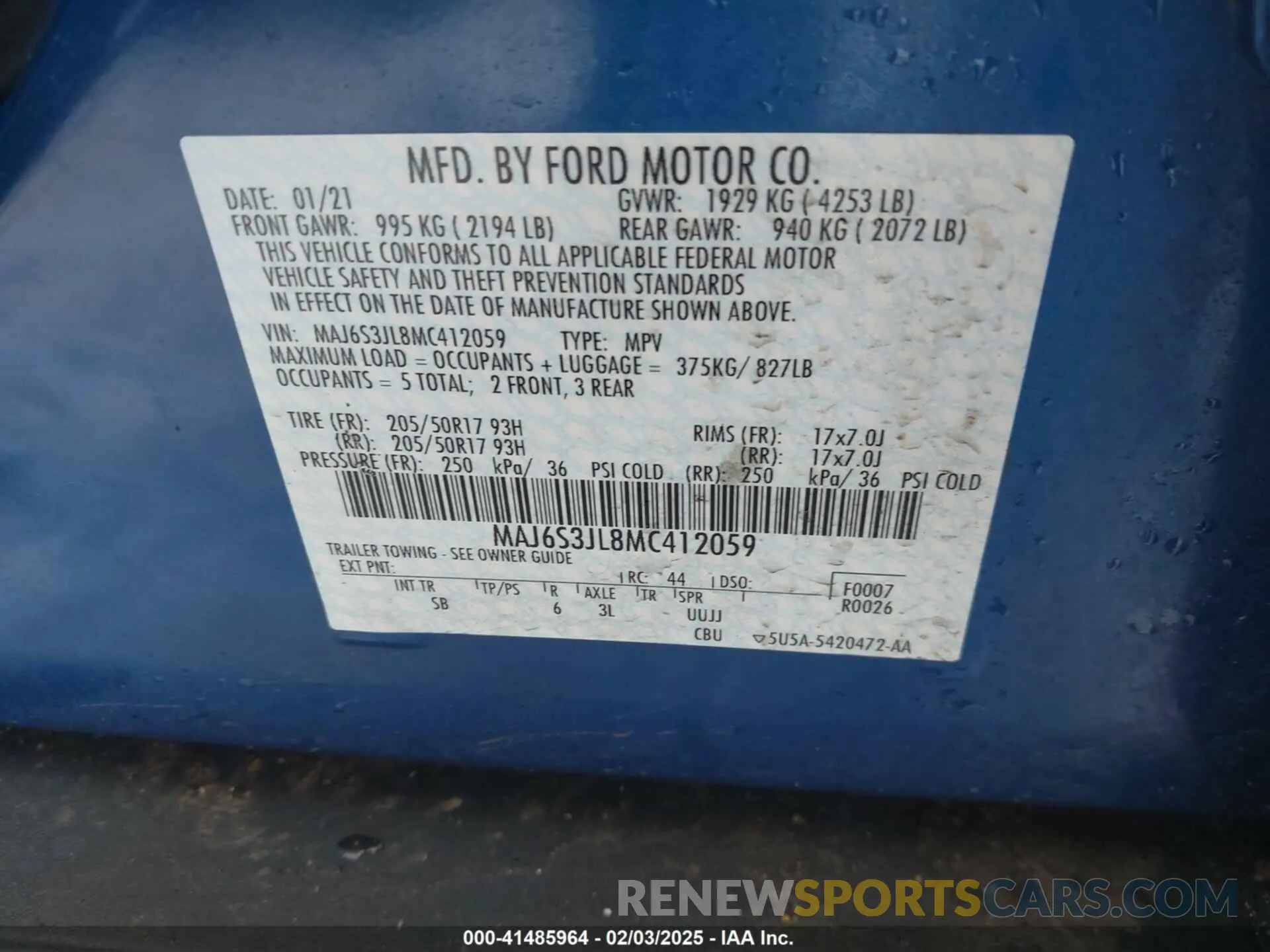 9 Photograph of a damaged car MAJ6S3JL8MC412059 FORD ECOSPORT 2021