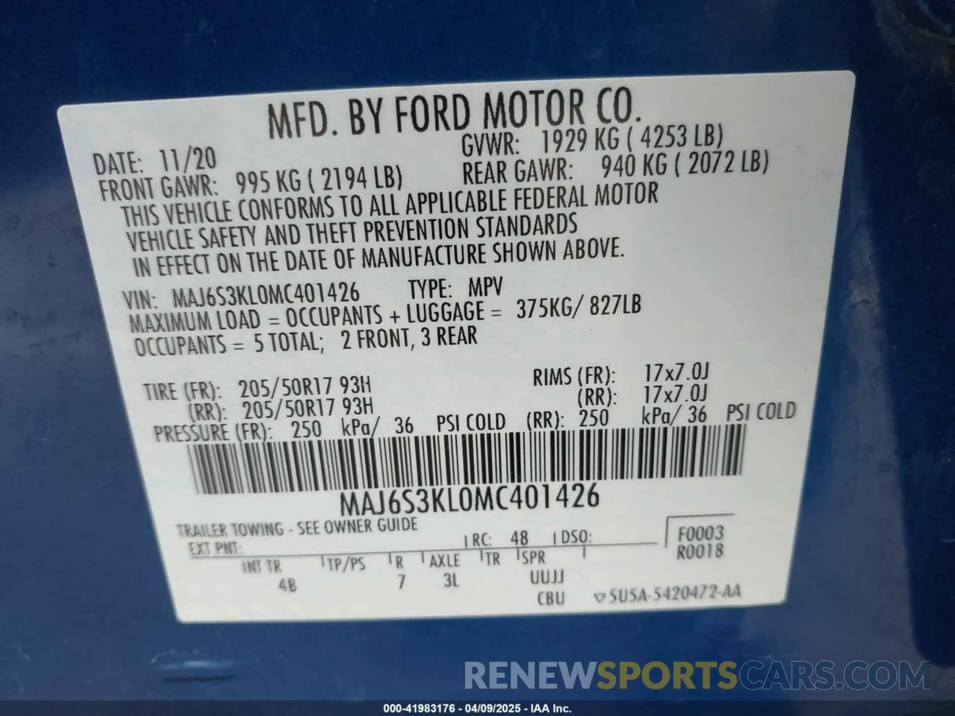 9 Photograph of a damaged car MAJ6S3KL0MC401426 FORD ECOSPORT 2021