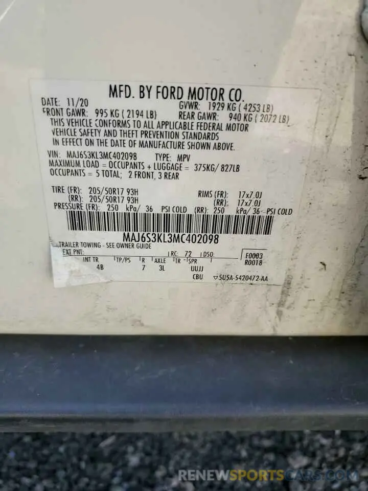 16 Photograph of a damaged car MAJ6S3KL3MC402098 FORD ECOSPORT 2021