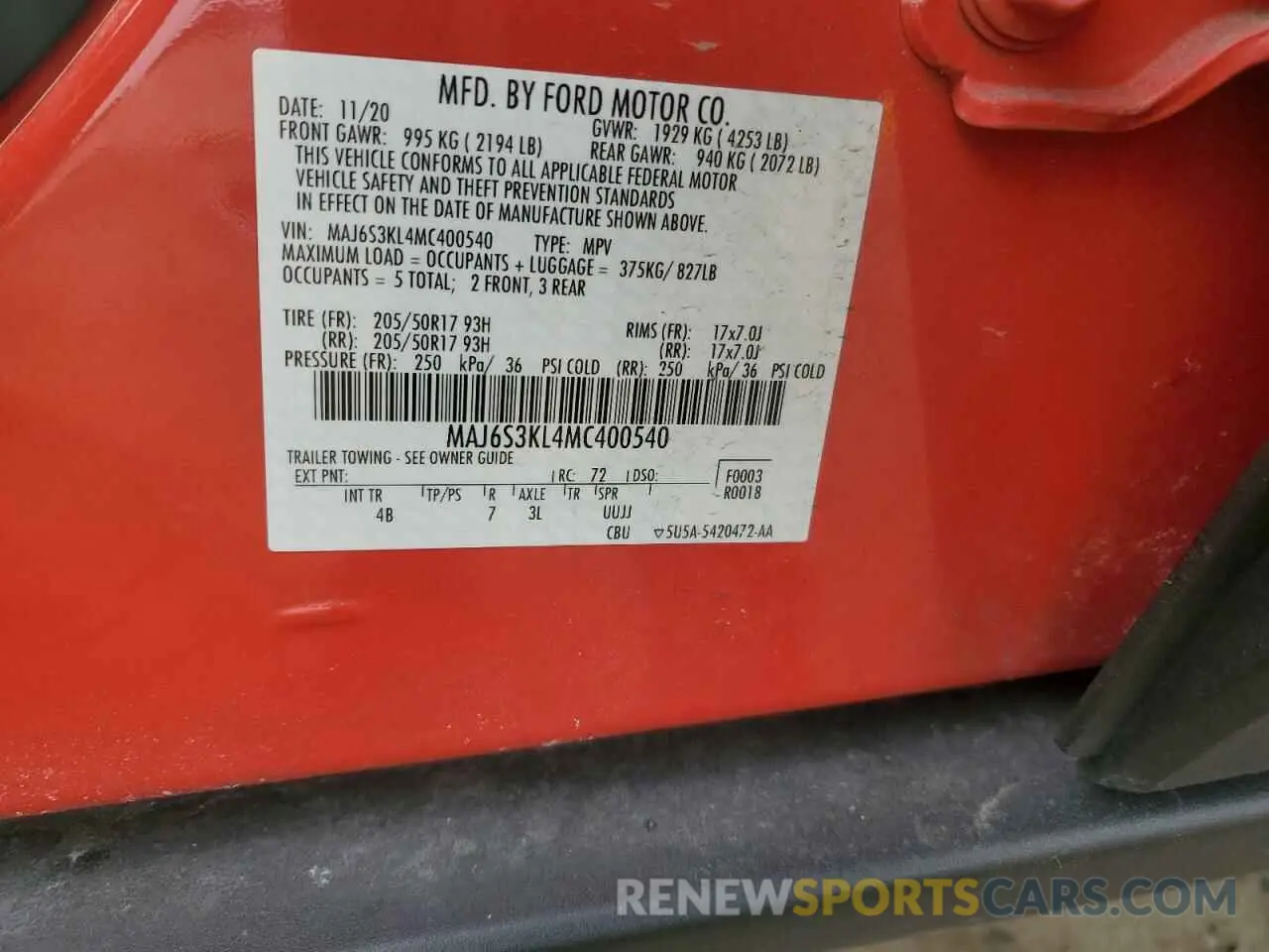 13 Photograph of a damaged car MAJ6S3KL4MC400540 FORD ECOSPORT 2021