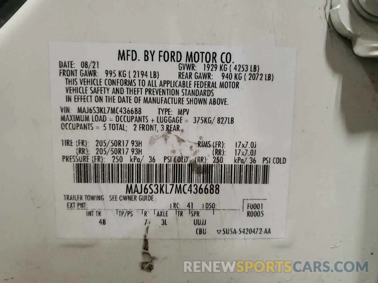 13 Photograph of a damaged car MAJ6S3KL7MC436688 FORD ECOSPORT 2021