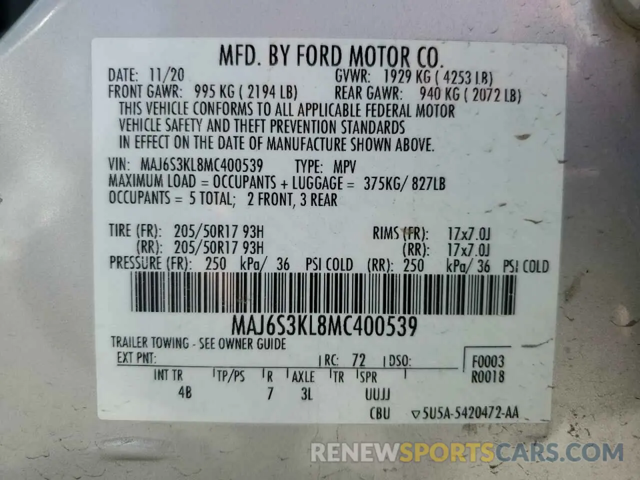 12 Photograph of a damaged car MAJ6S3KL8MC400539 FORD ECOSPORT 2021