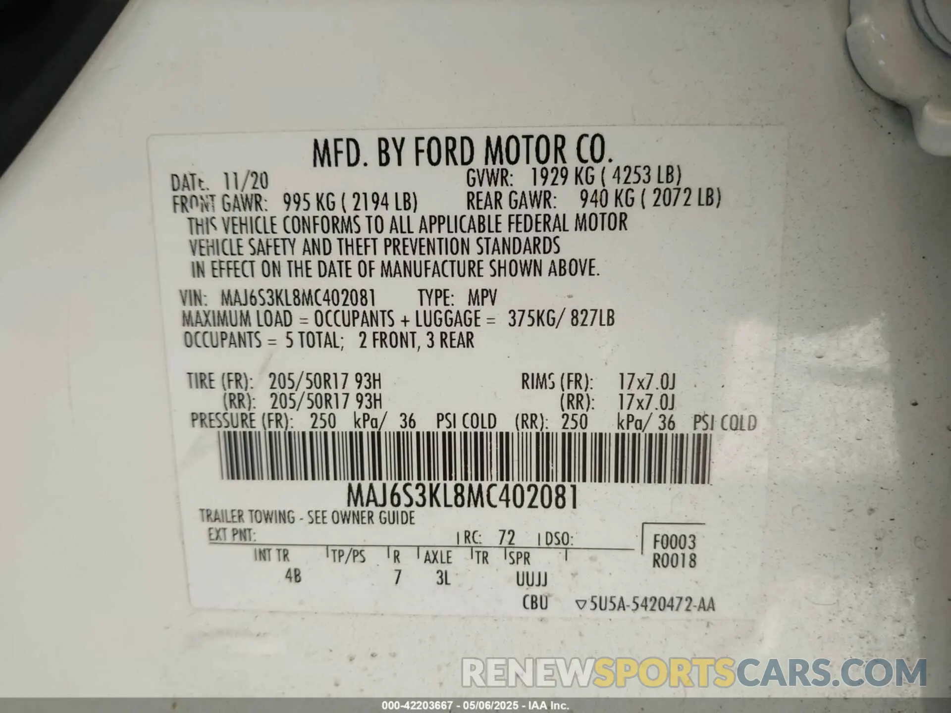 9 Photograph of a damaged car MAJ6S3KL8MC402081 FORD ECOSPORT 2021