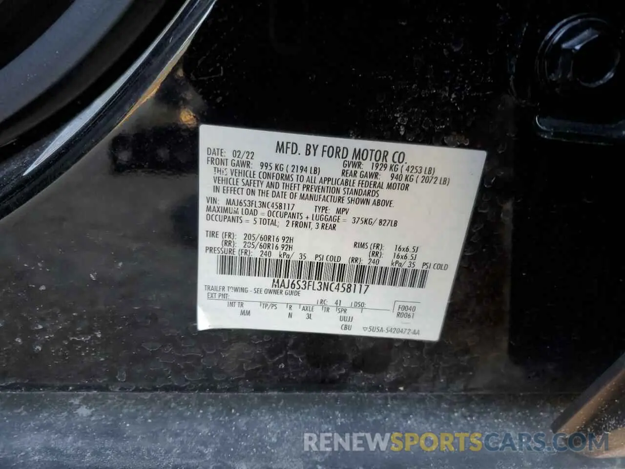 13 Photograph of a damaged car MAJ6S3FL3NC458117 FORD ECOSPORT 2022