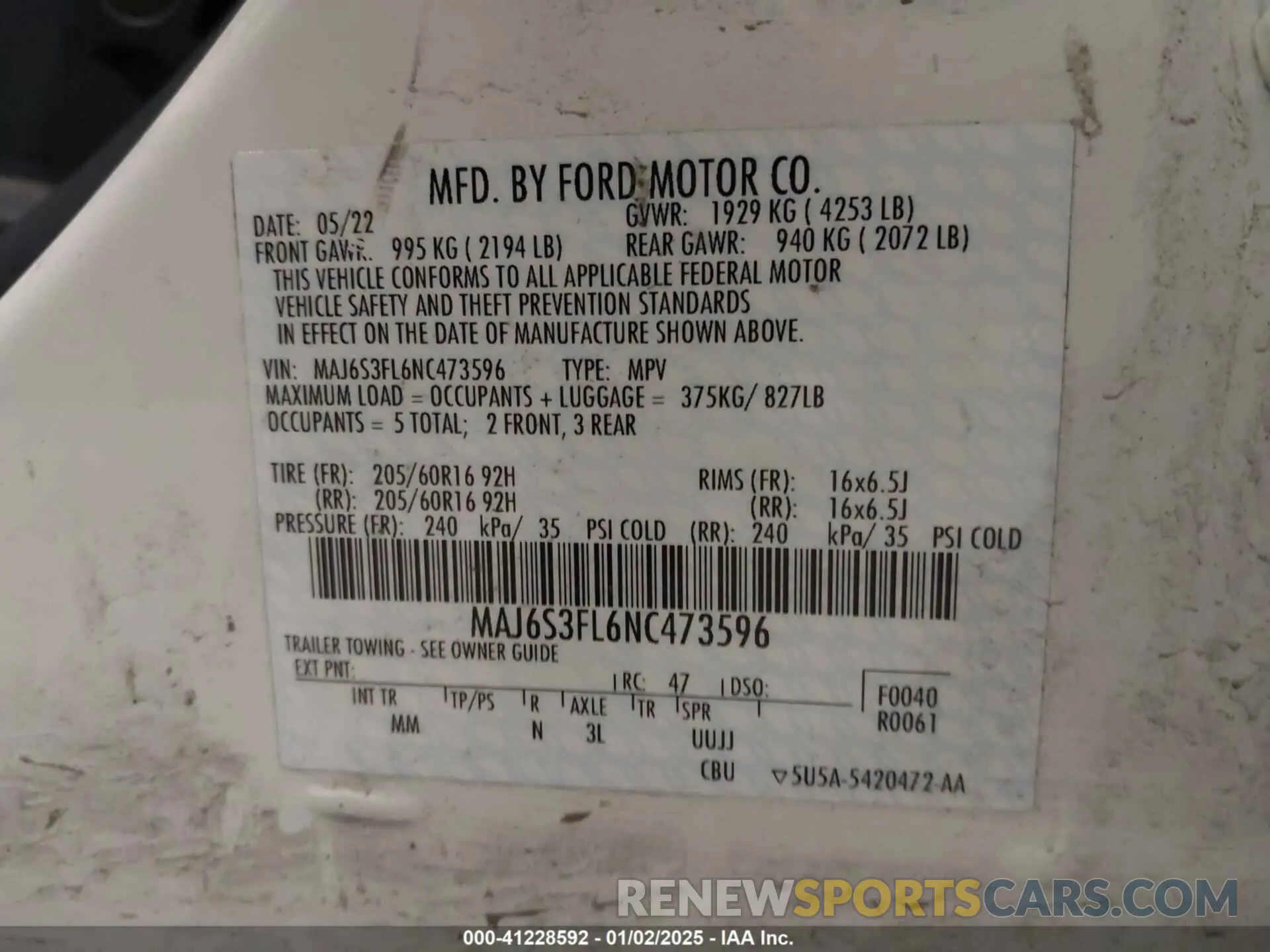 9 Photograph of a damaged car MAJ6S3FL6NC473596 FORD ECOSPORT 2022