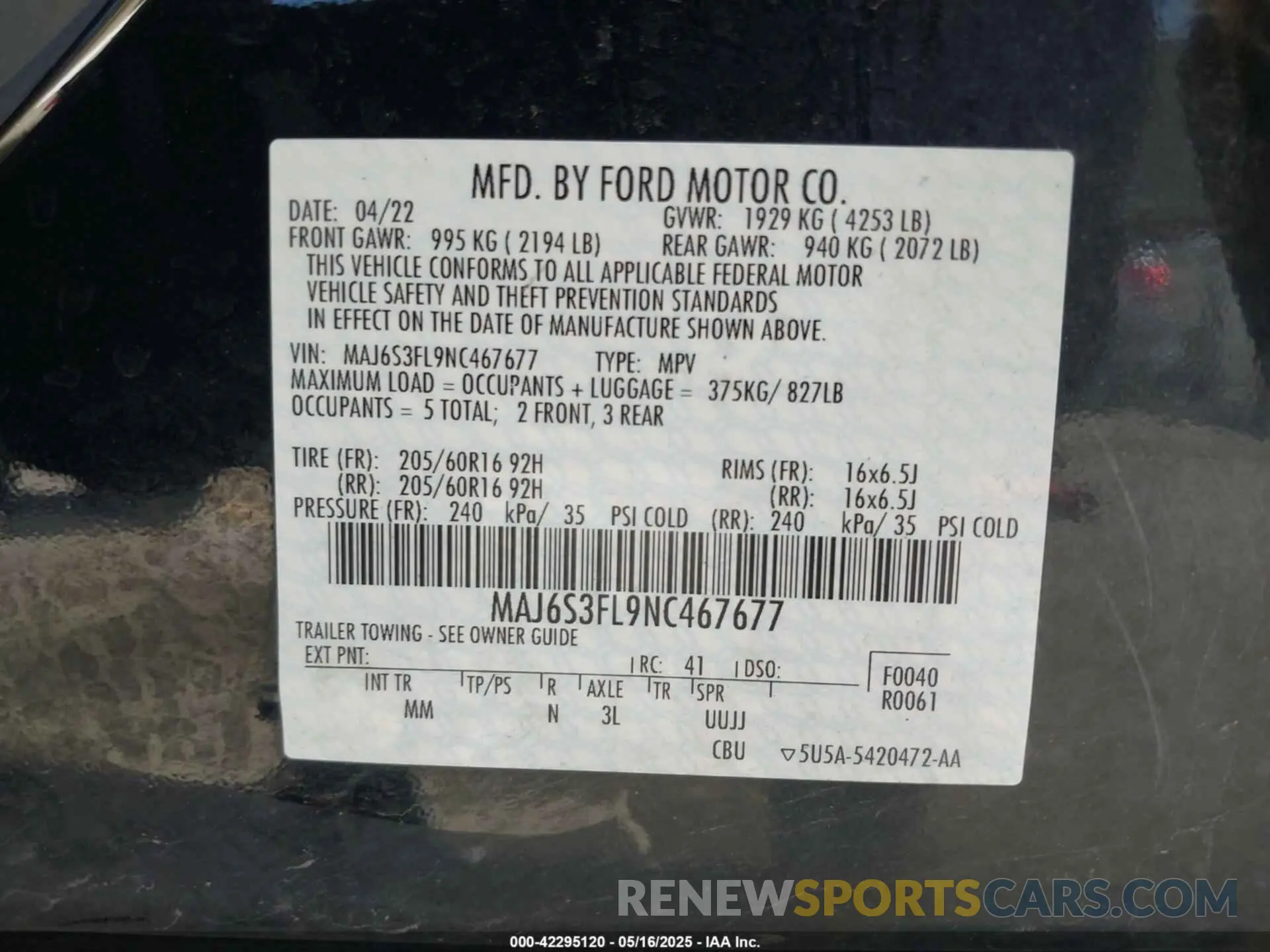 9 Photograph of a damaged car MAJ6S3FL9NC467677 FORD ECOSPORT 2022