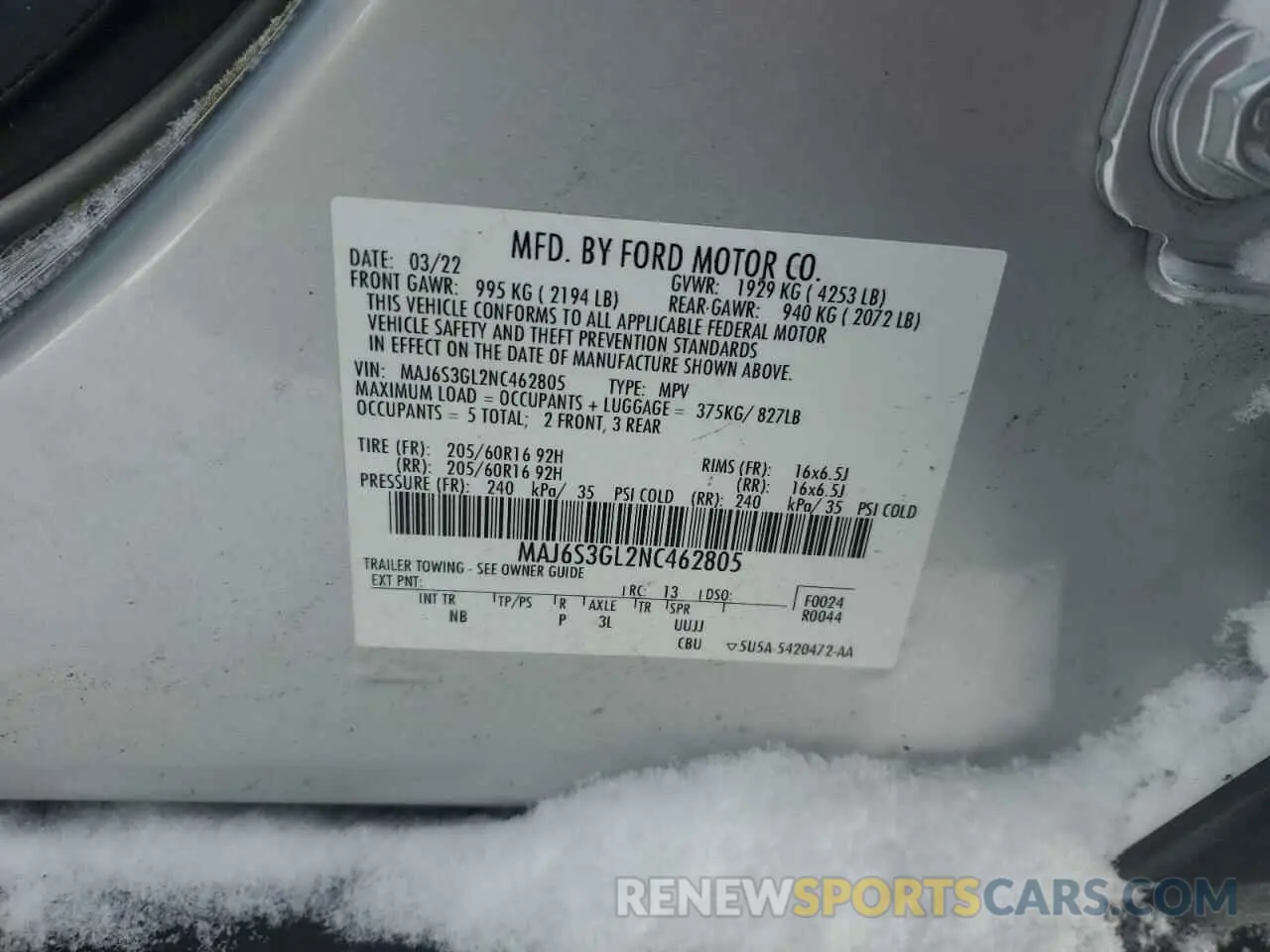 14 Photograph of a damaged car MAJ6S3GL2NC462805 FORD ECOSPORT 2022
