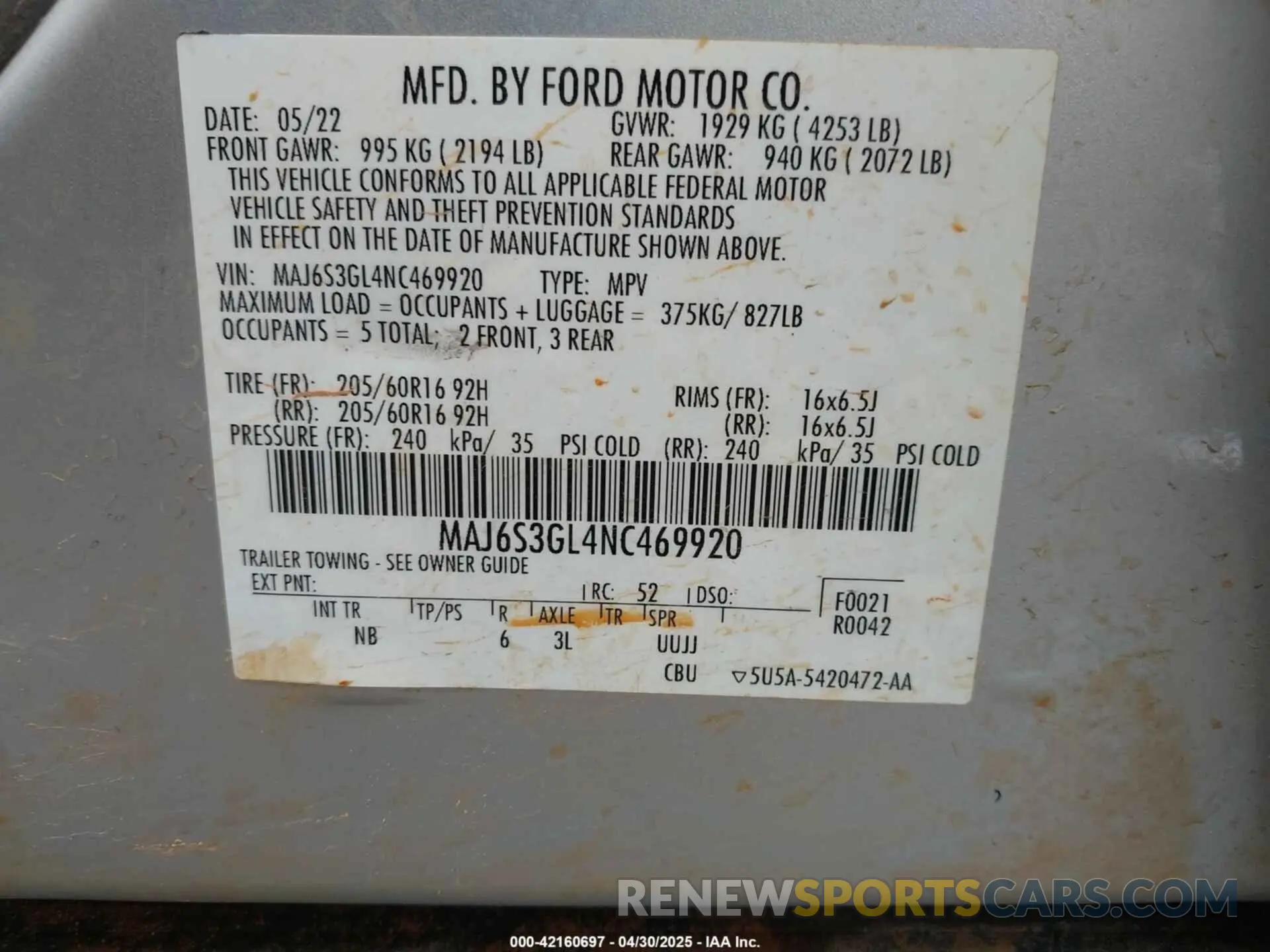 9 Photograph of a damaged car MAJ6S3GL4NC469920 FORD ECOSPORT 2022
