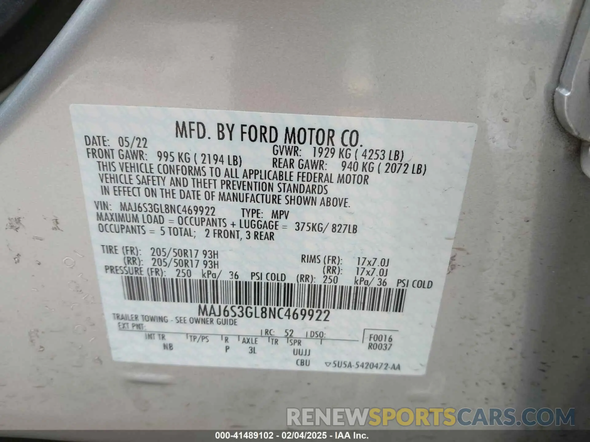 9 Photograph of a damaged car MAJ6S3GL8NC469922 FORD ECOSPORT 2022
