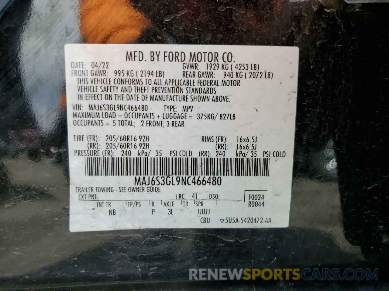13 Photograph of a damaged car MAJ6S3GL9NC466480 FORD ECOSPORT 2022