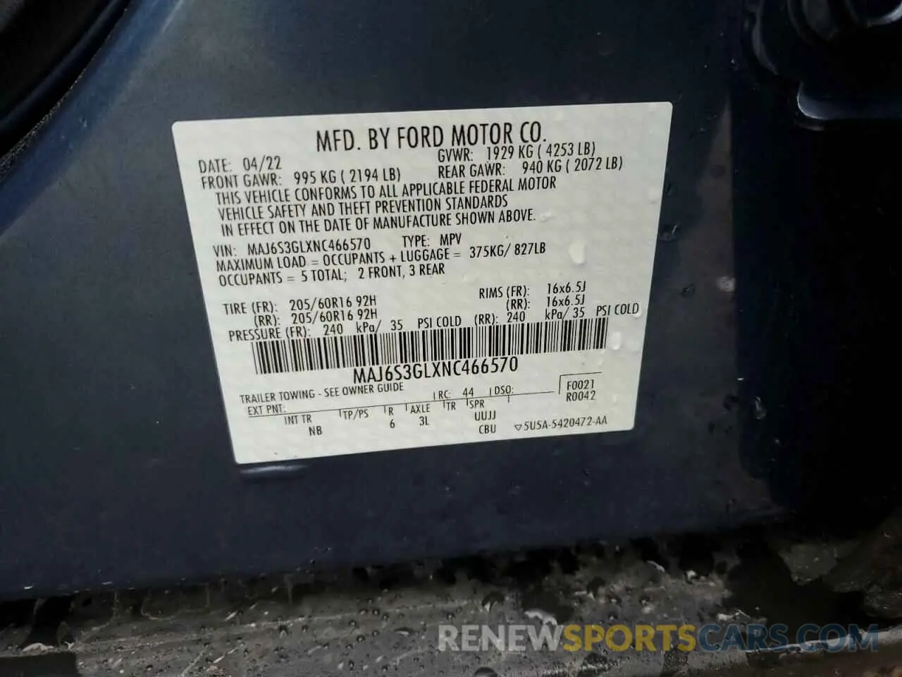 13 Photograph of a damaged car MAJ6S3GLXNC466570 FORD ECOSPORT 2022