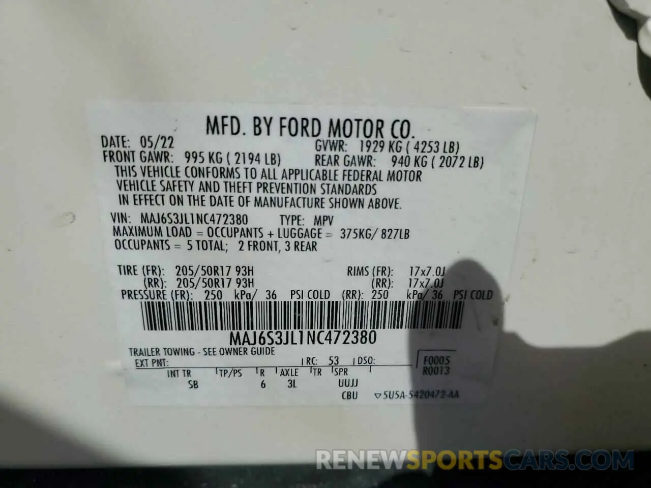 13 Photograph of a damaged car MAJ6S3JL1NC472380 FORD ECOSPORT 2022