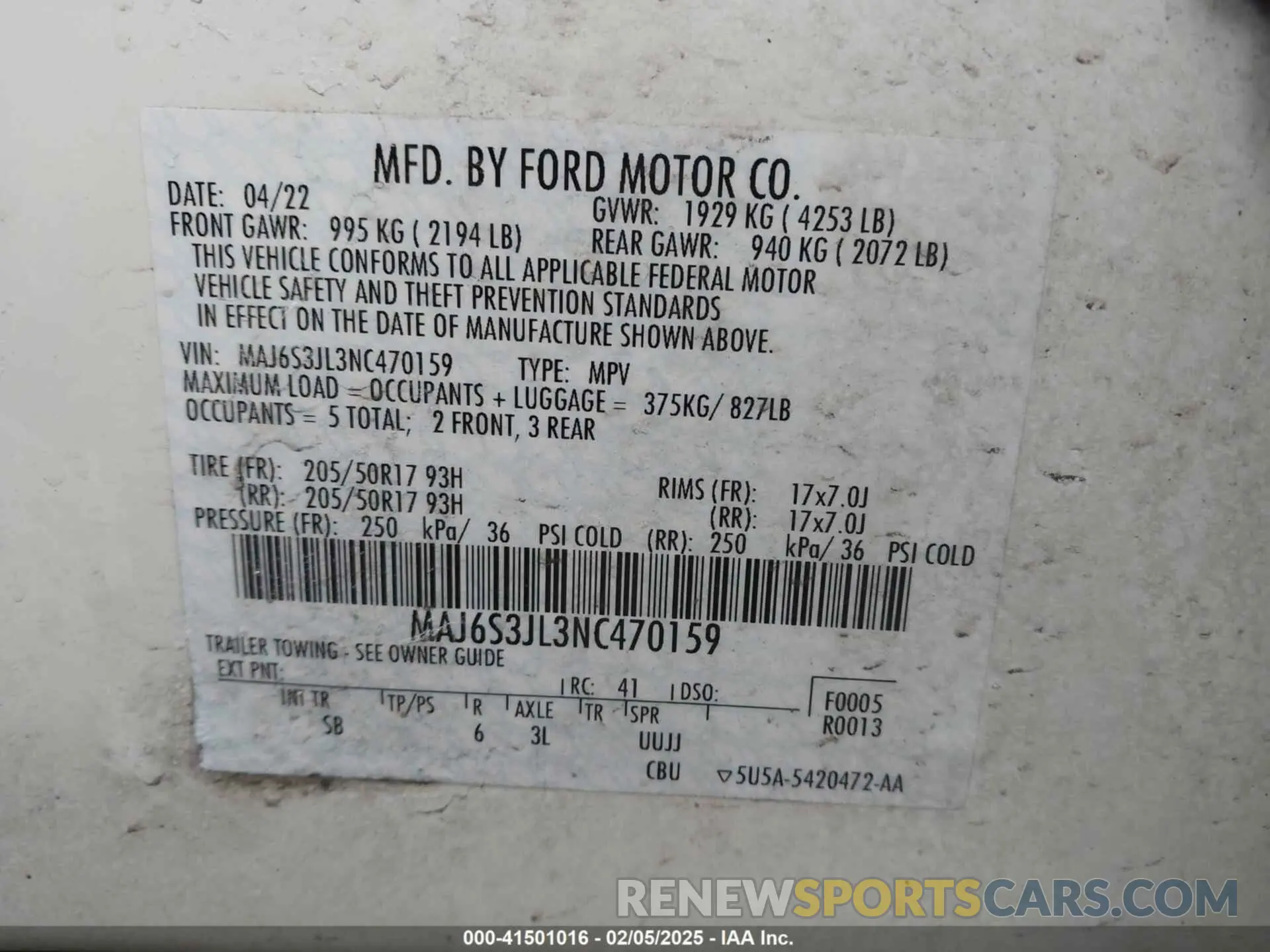8 Photograph of a damaged car MAJ6S3JL3NC470159 FORD ECOSPORT 2022