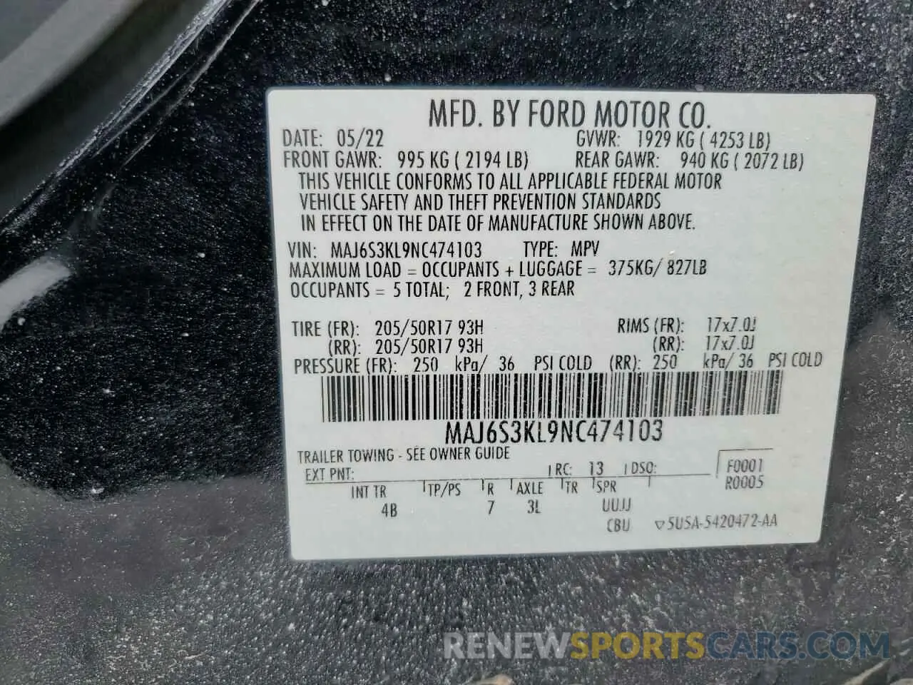 13 Photograph of a damaged car MAJ6S3KL9NC474103 FORD ECOSPORT 2022