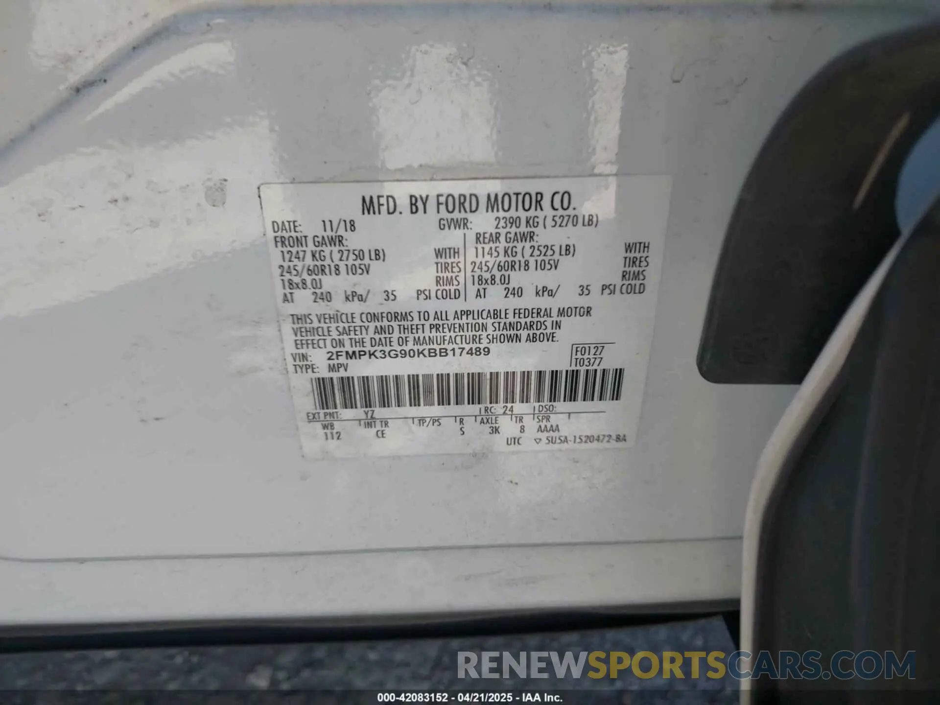 9 Photograph of a damaged car 2FMPK3G90KBB17489 FORD EDGE 2019