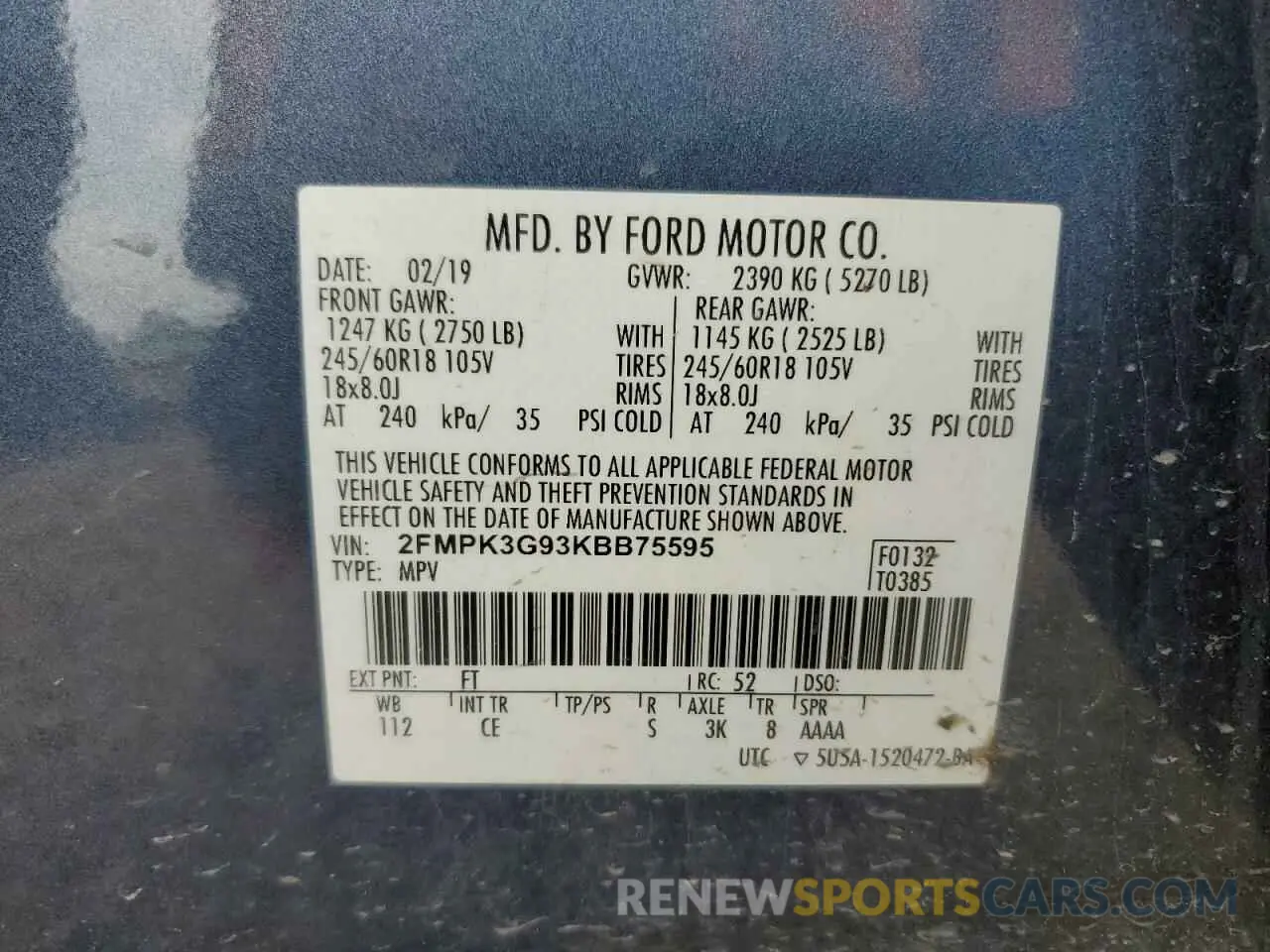 13 Photograph of a damaged car 2FMPK3G93KBB75595 FORD EDGE 2019