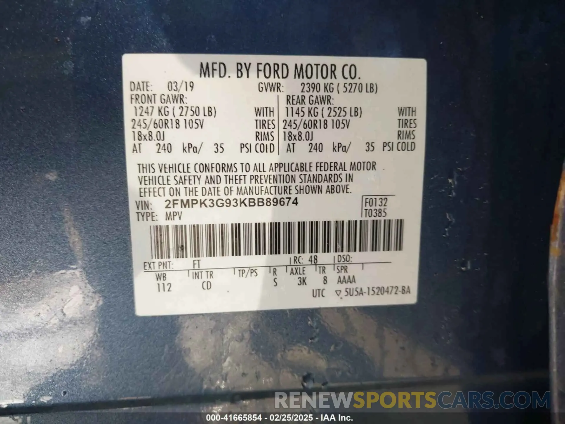 9 Photograph of a damaged car 2FMPK3G93KBB89674 FORD EDGE 2019
