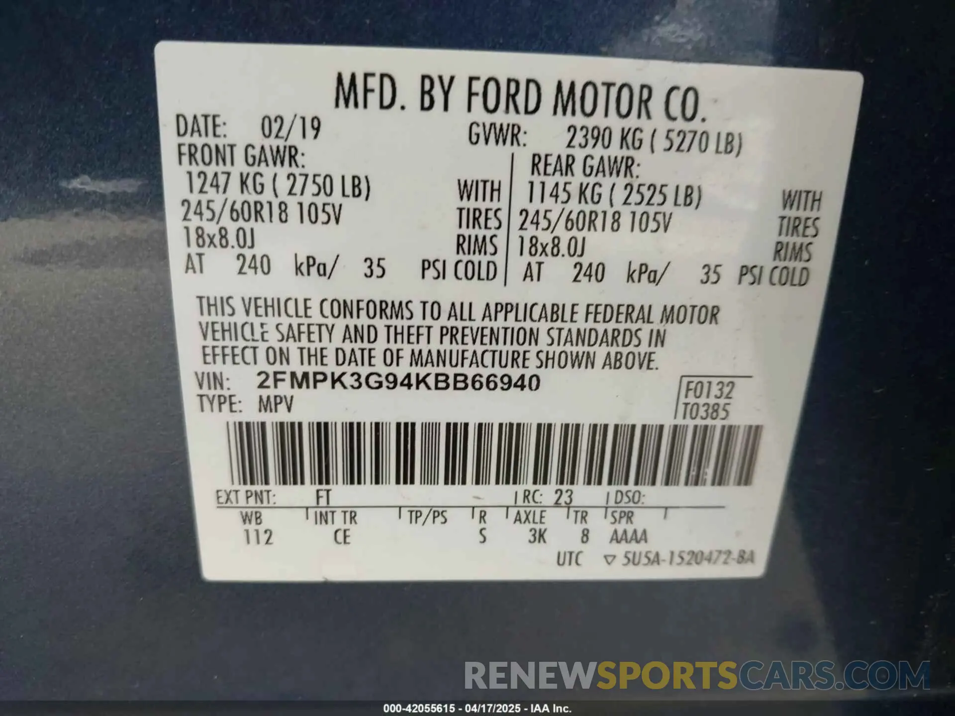 9 Photograph of a damaged car 2FMPK3G94KBB66940 FORD EDGE 2019