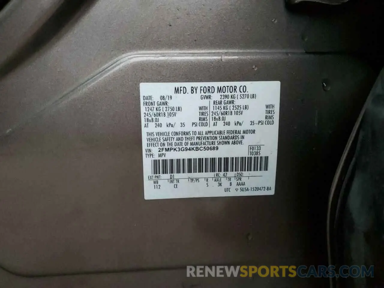 15 Photograph of a damaged car 2FMPK3G94KBC50689 FORD EDGE 2019