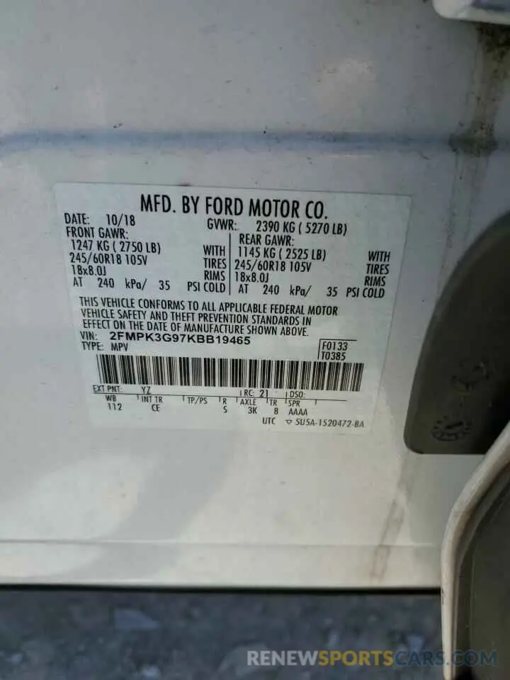 13 Photograph of a damaged car 2FMPK3G97KBB19465 FORD EDGE 2019