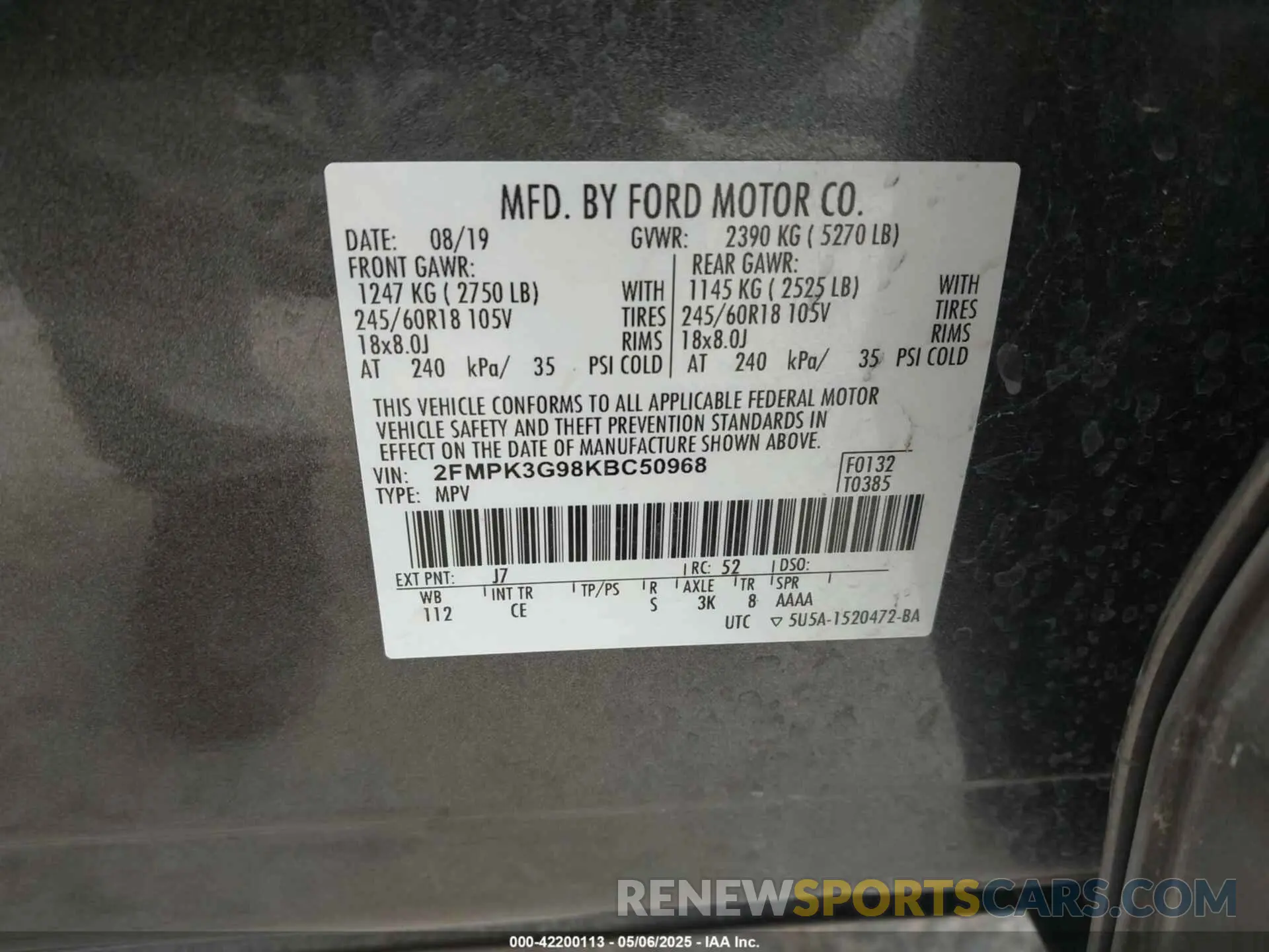 9 Photograph of a damaged car 2FMPK3G98KBC50968 FORD EDGE 2019