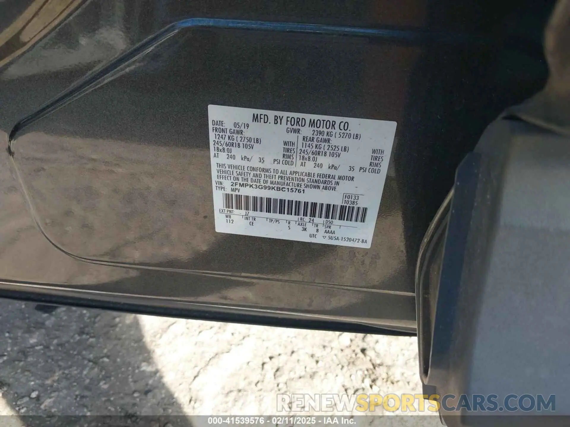 9 Photograph of a damaged car 2FMPK3G99KBC15761 FORD EDGE 2019