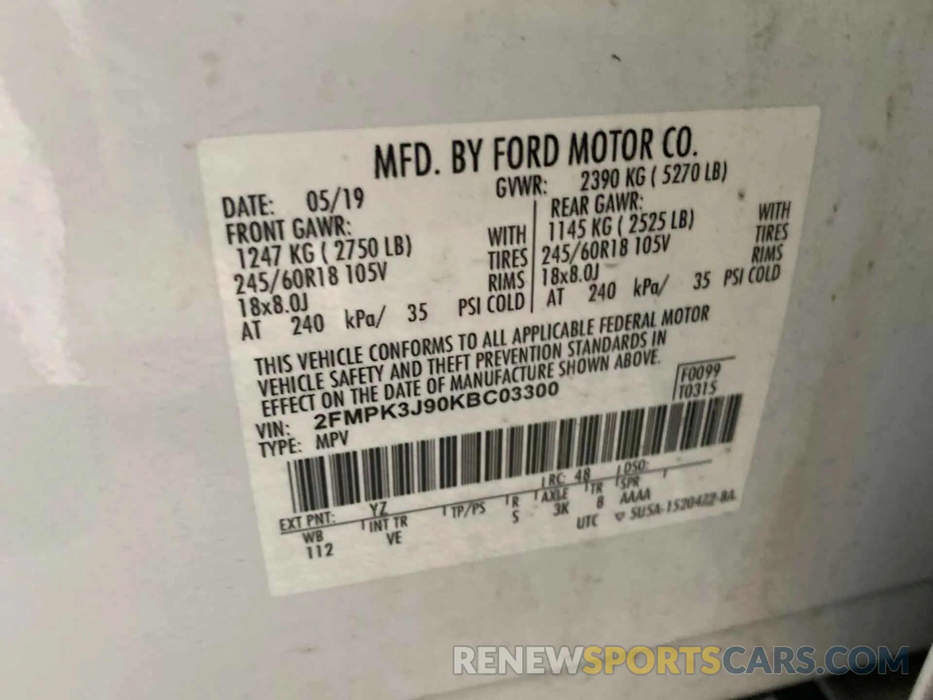 7 Photograph of a damaged car 2FMPK3J90KBC03300 FORD EDGE 2019