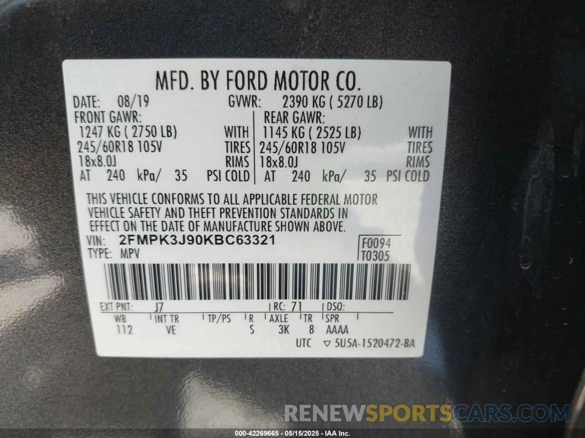9 Photograph of a damaged car 2FMPK3J90KBC63321 FORD EDGE 2019
