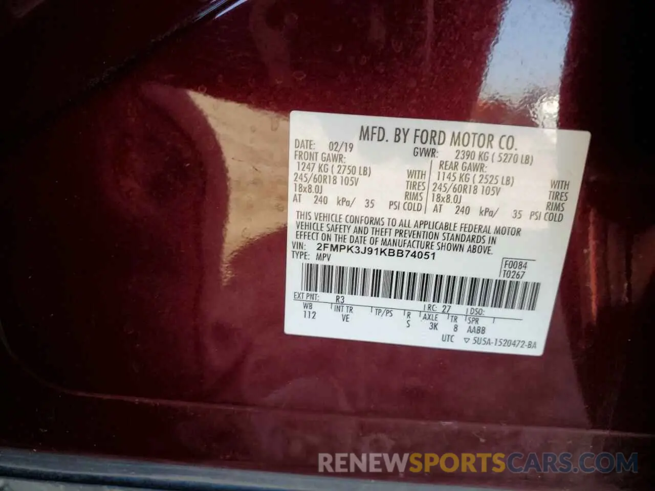 15 Photograph of a damaged car 2FMPK3J91KBB74051 FORD EDGE 2019