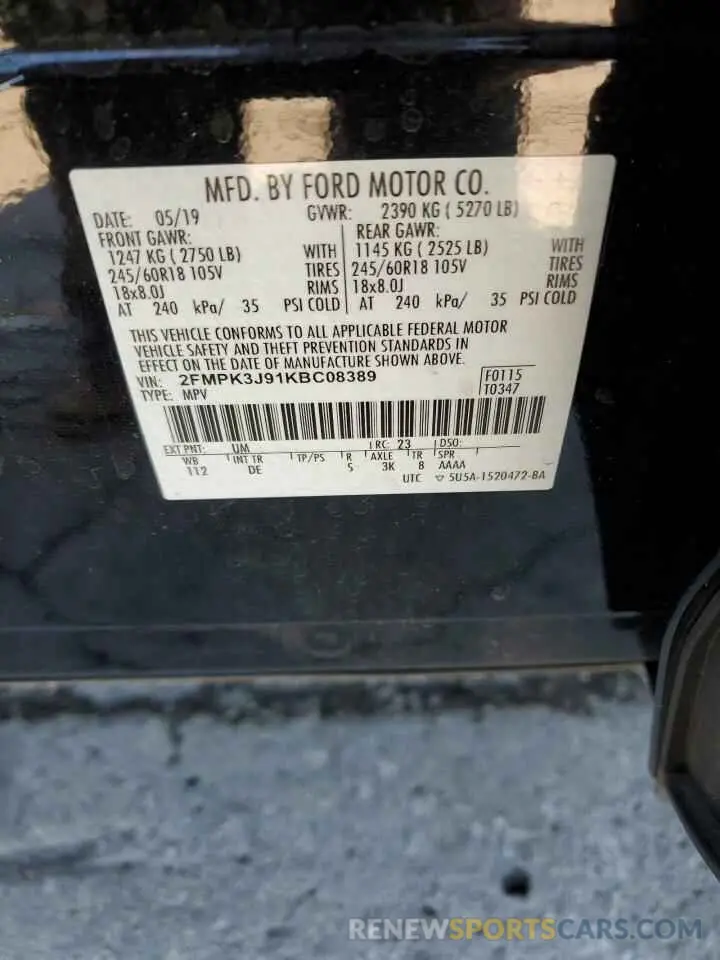 13 Photograph of a damaged car 2FMPK3J91KBC08389 FORD EDGE 2019