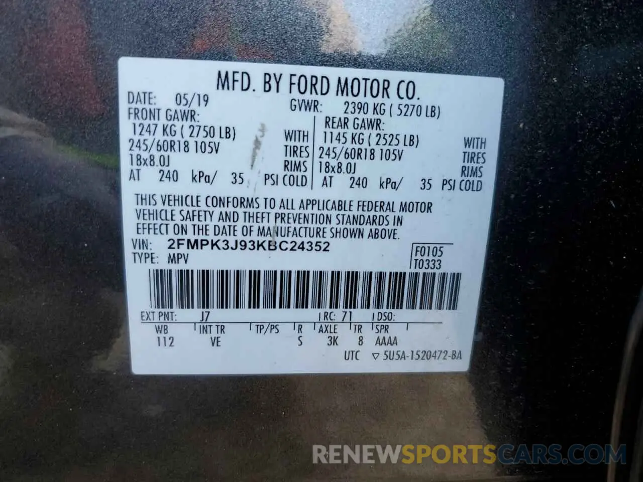 15 Photograph of a damaged car 2FMPK3J93KBC24352 FORD EDGE 2019
