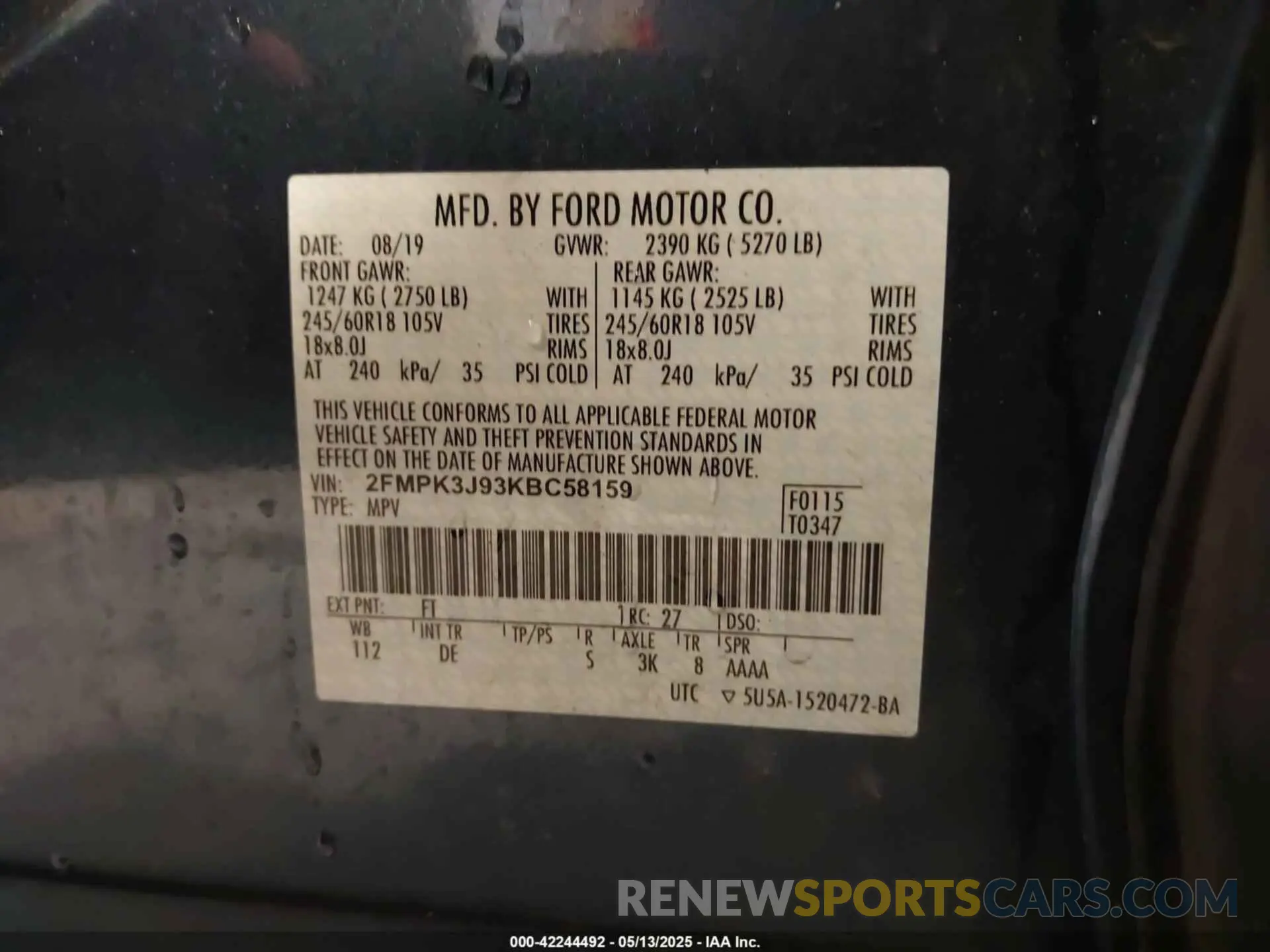 9 Photograph of a damaged car 2FMPK3J93KBC58159 FORD EDGE 2019